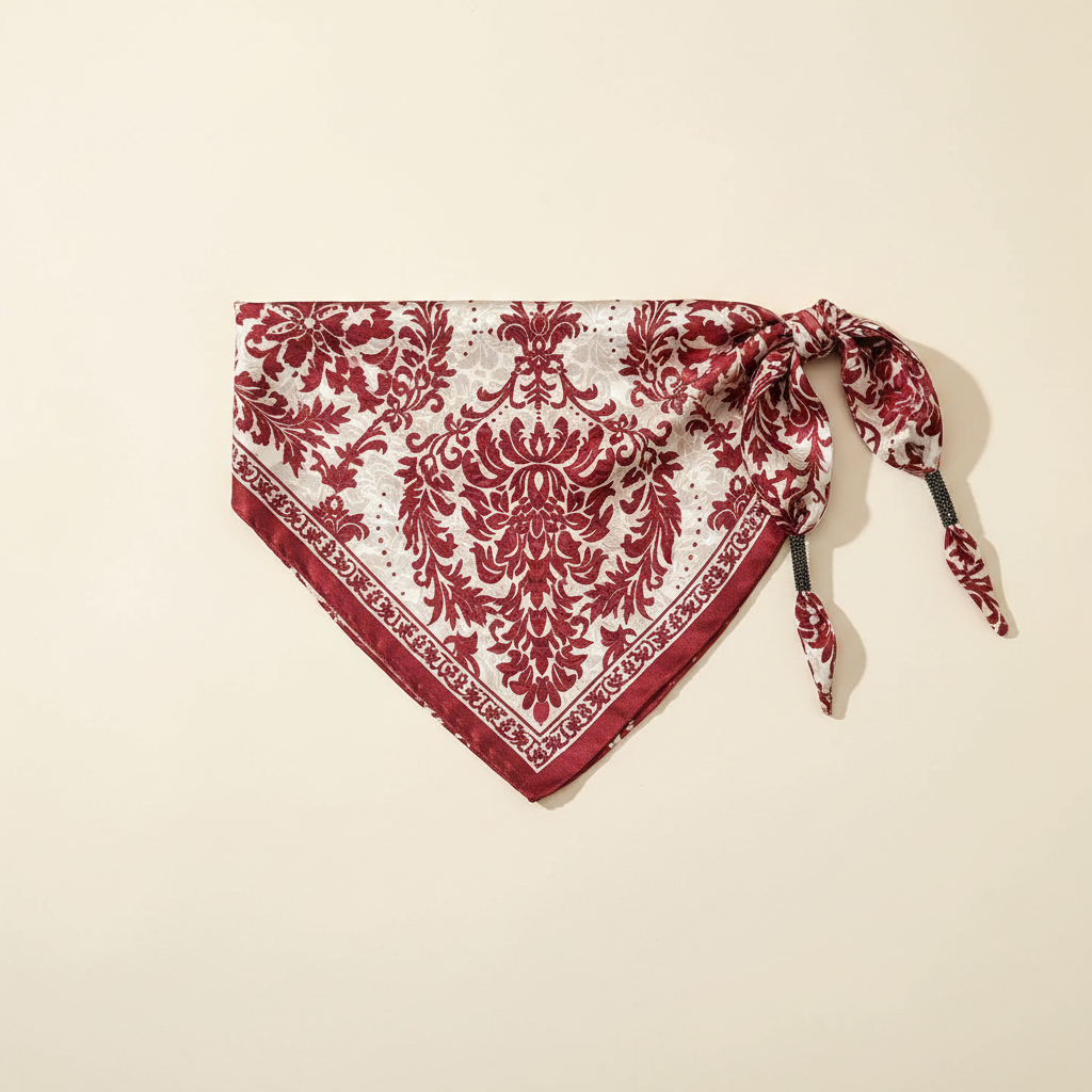 Pañuelo Cintura Floral Rojo, presentado con luz suave y estilo cuidado con acabado cuidado