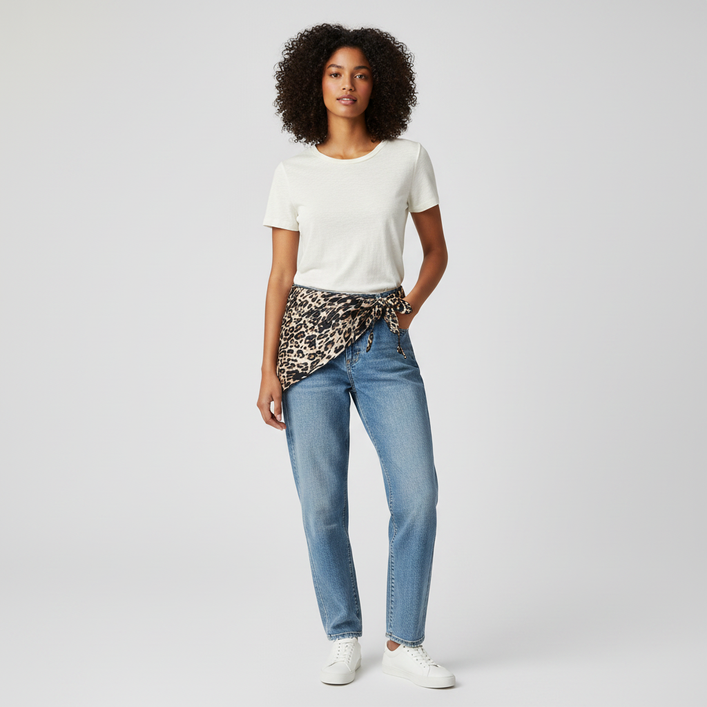 Pañuelo Cintura Leopardo Marrón, mostrado como accesorio versátil para mujer con acabado cuidado