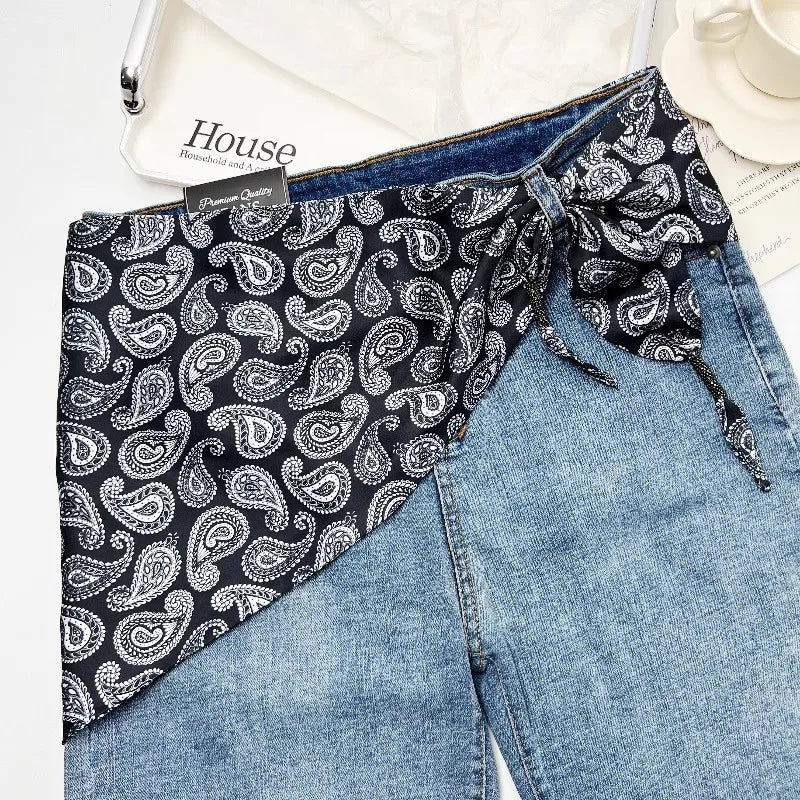 Pañuelo Cintura Paisley Negro, usado a la cintura como accesorio elegante y sofisticado