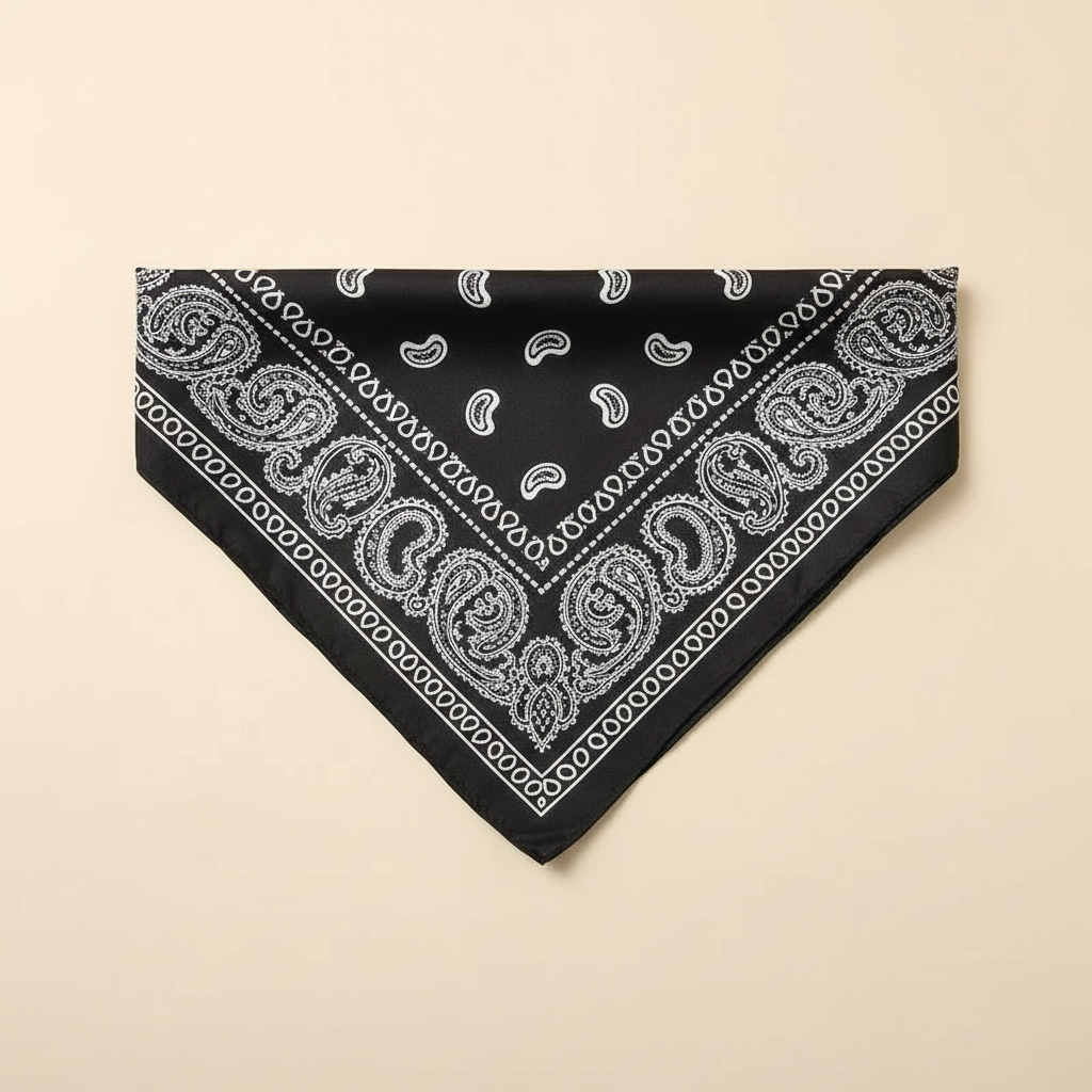 Pañuelo Cintura Paisley Negro, presentado con luz suave y estilo cuidado con acabado cuidado