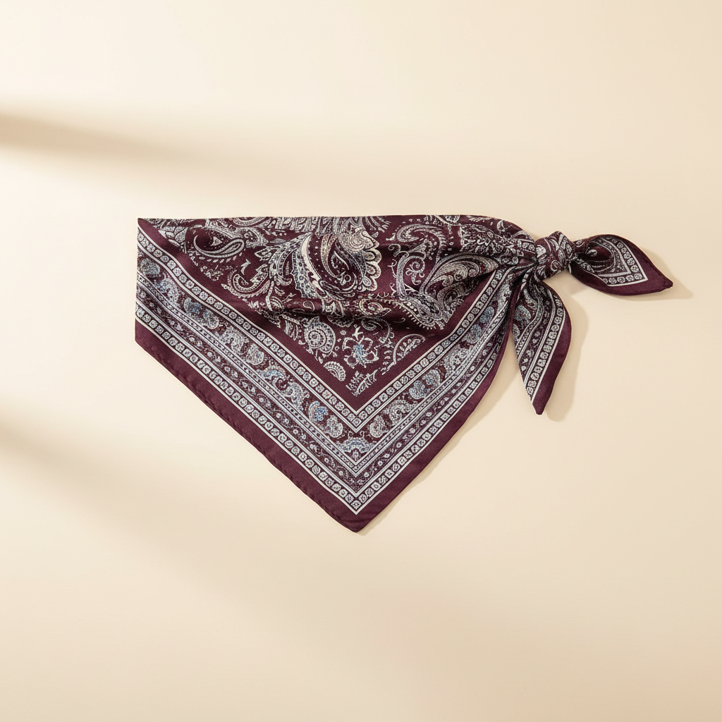 Pañuelo Cintura Paisley Rojo, presentado con luz suave y estilo cuidado con acabado cuidado