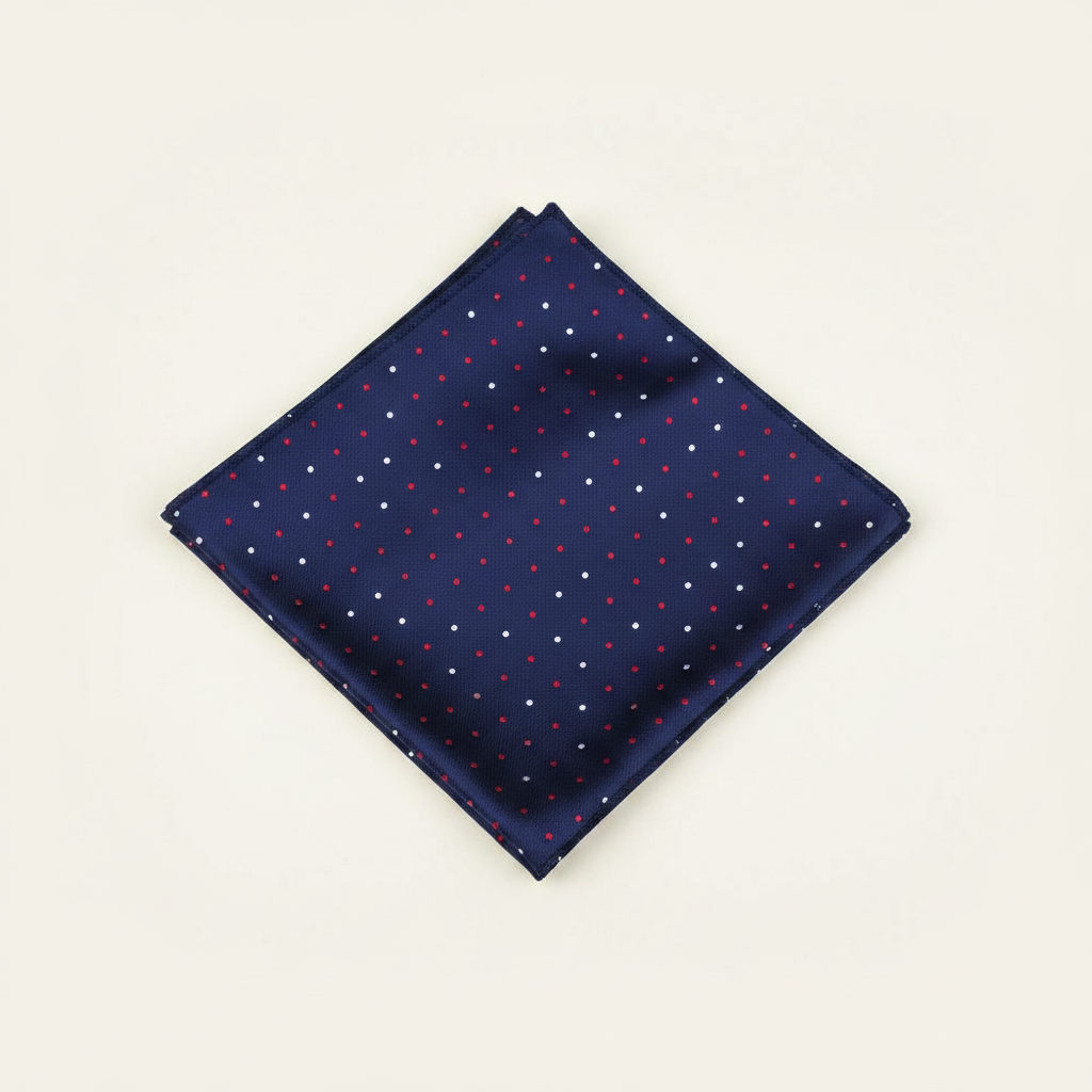 Pañuelo de Bolsillo de Puntos Azul con Rayas, presentado con luz suave y estilo cuidado