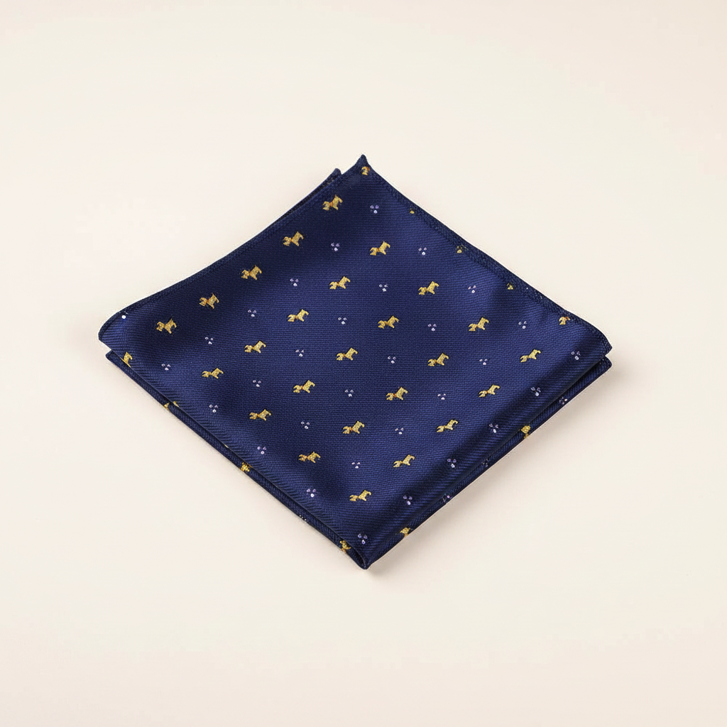 Pañuelo de Bolsillo Floral Azul y Amarillo, presentado con luz suave y estilo cuidado