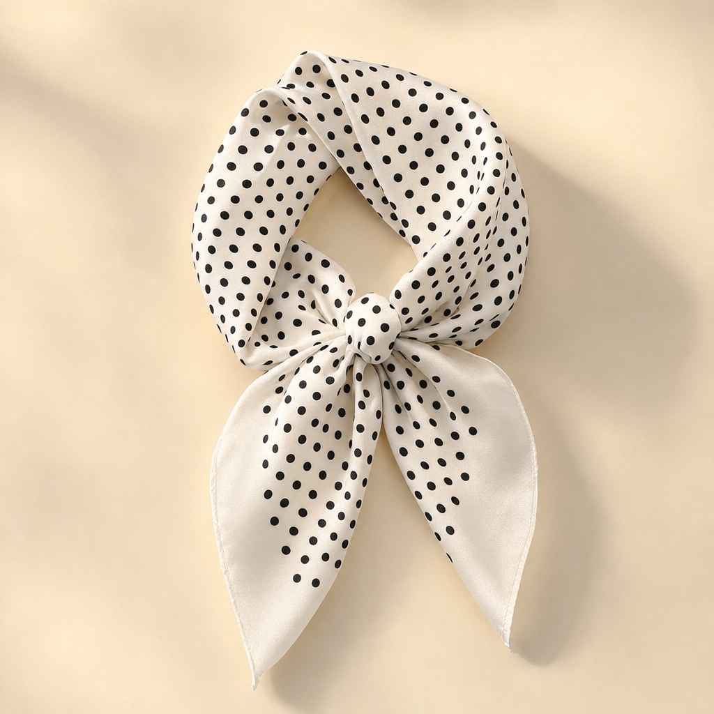 Pañuelo de Lunares Blanco y Negro, en detalle visual para looks elegantes con acabado cuidado