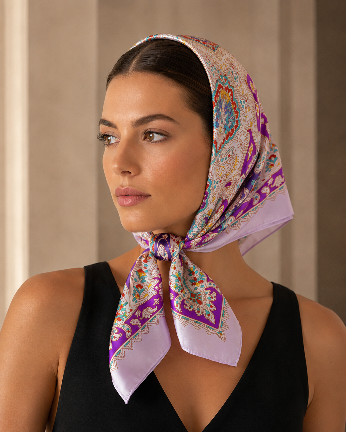 Pañuelo Paisley Rosa y Morado, ideal para completar un look femenino y elegante con acabado cuidado