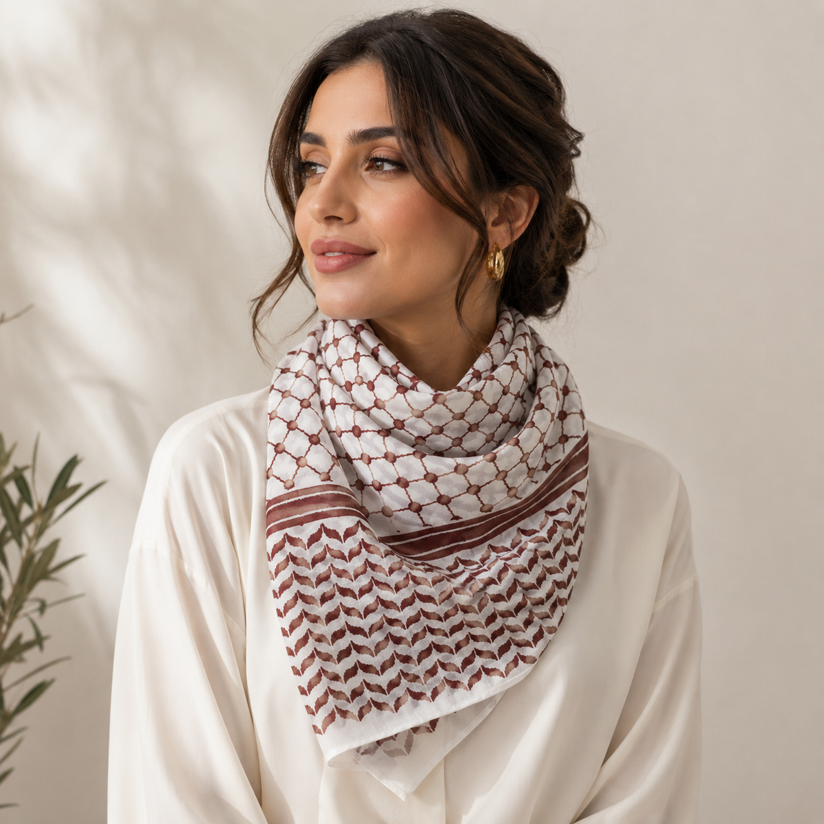Pañuelo Palestino Rojo, presentado con luz suave y estilo cuidado con acabado cuidado