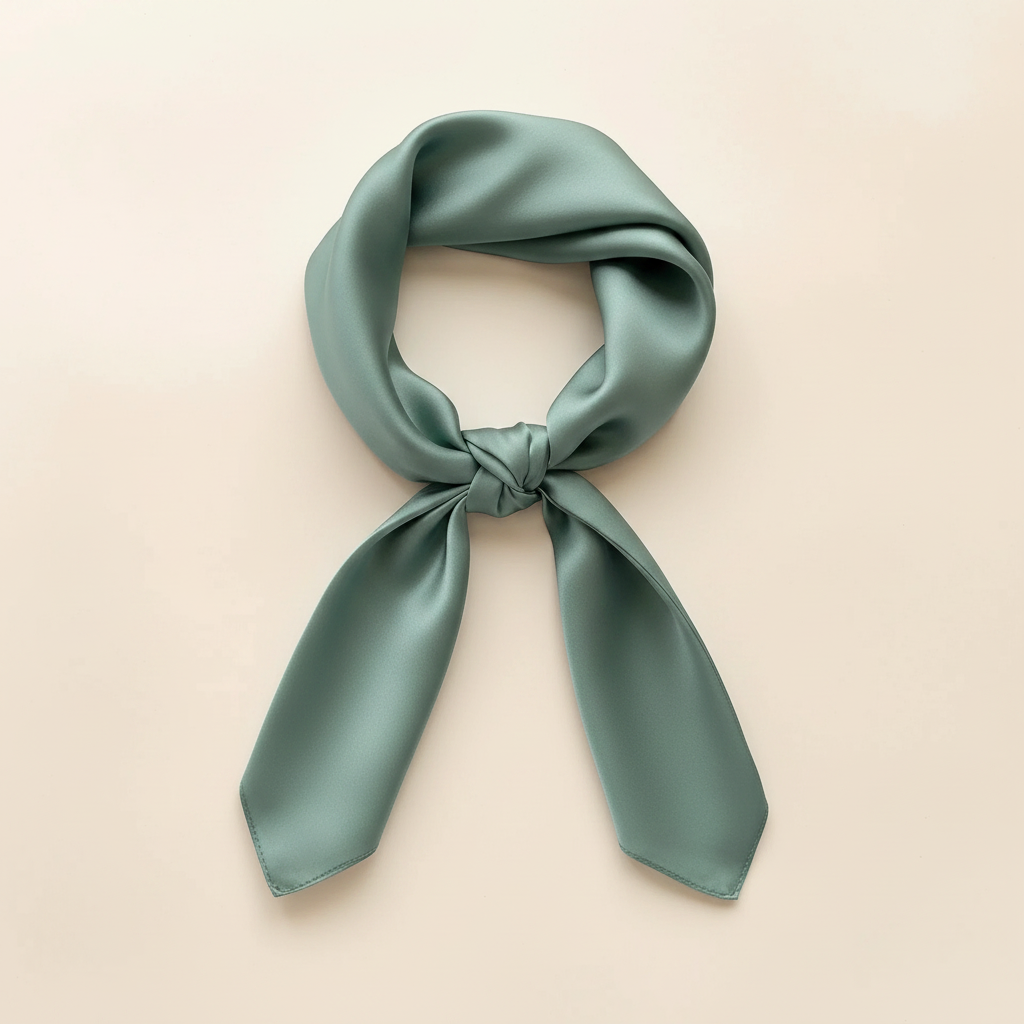 Pañuelo satinado liso para mujer, presentado con aire mediterráneo y refinado con acabado cuidado
