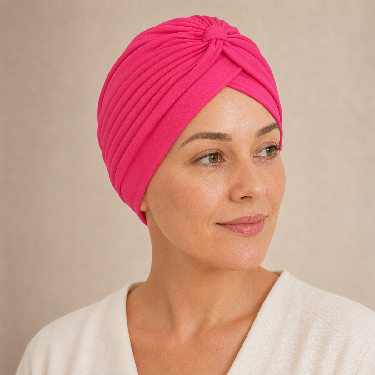 Pañuelo set de Gorros Turbante Coloridos, llevado por modelo en una composición para un look femenino elegante