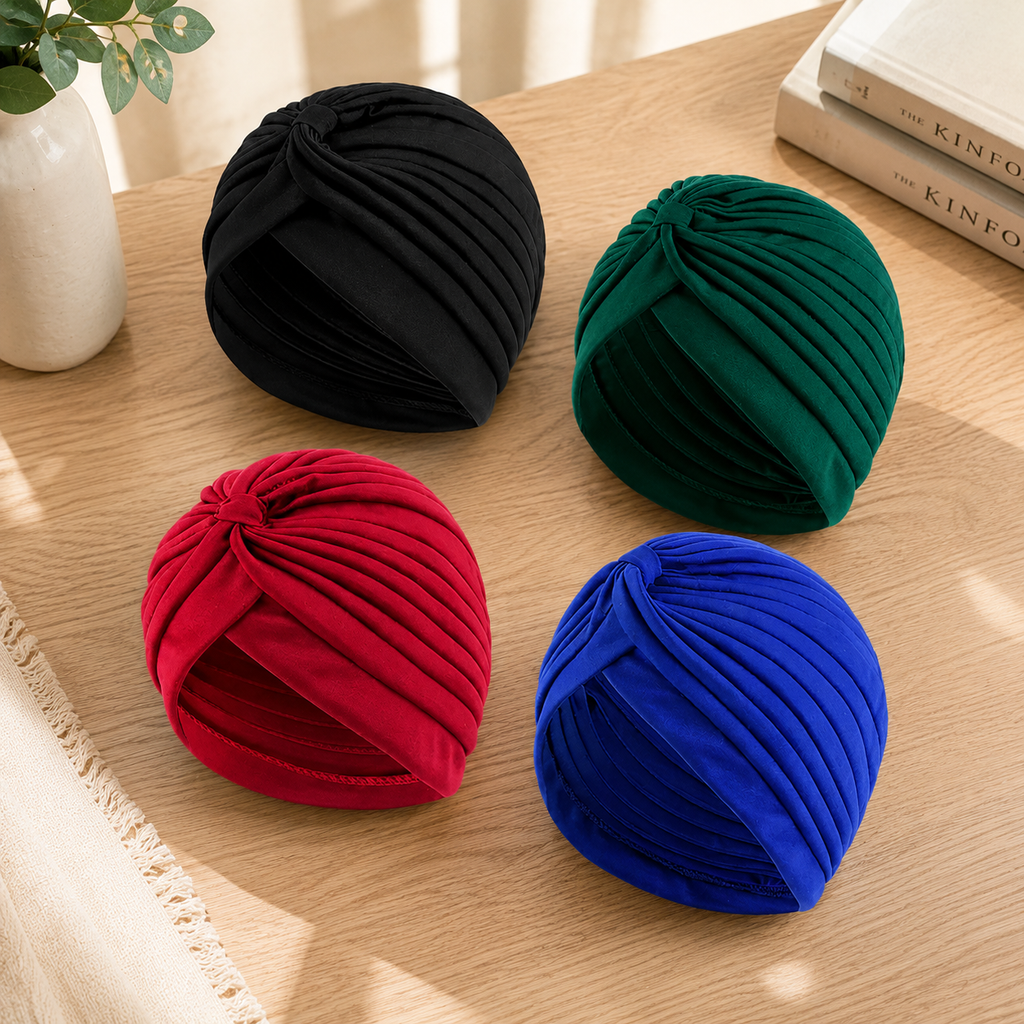 Pañuelo set de Gorros Turbante Multicolor, presentado con luz suave y estilo cuidado